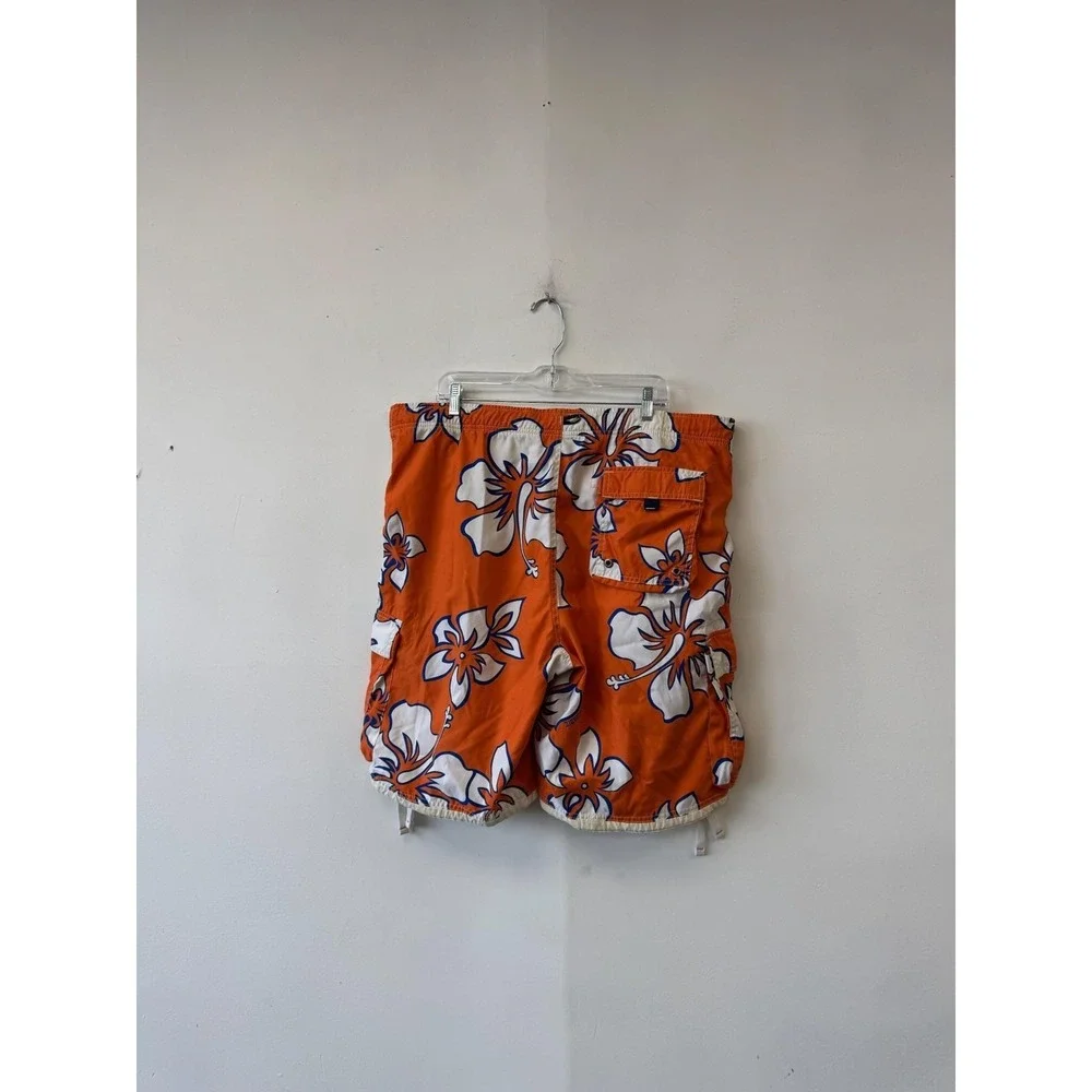 Abercrombie & Fitch Shorts Mens XL Orange Floral Swim Trunks‎ Baggy Tropical